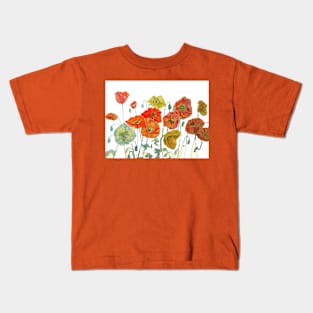 Poppy Watercolor Painting Orange Red Yellow Kids T-Shirt